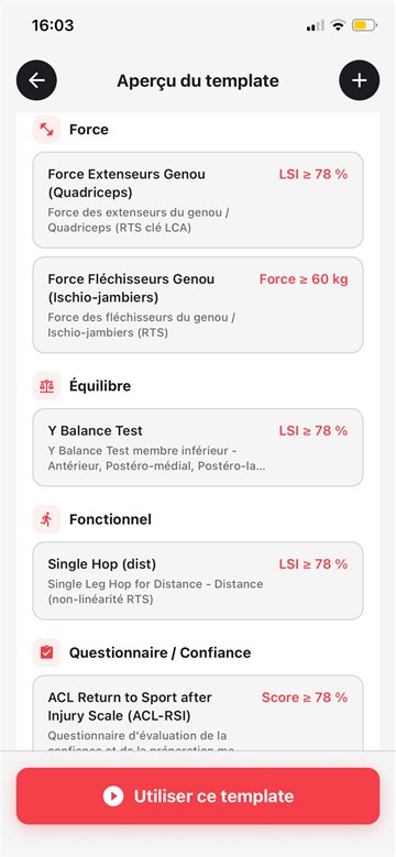 Aperçu d'un template de tests
